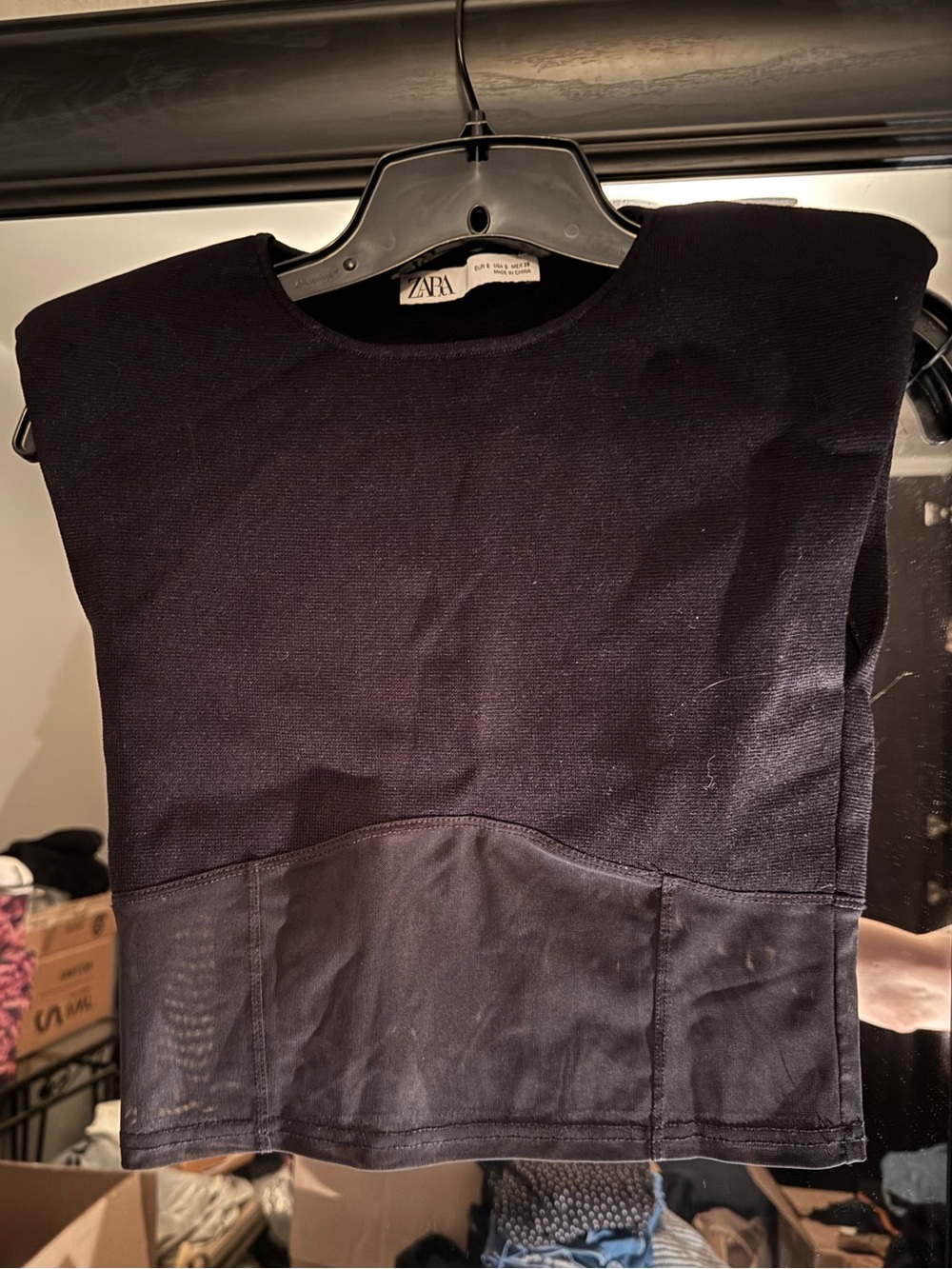 Zara Black Mesh and Shoulder Pads Crop Top